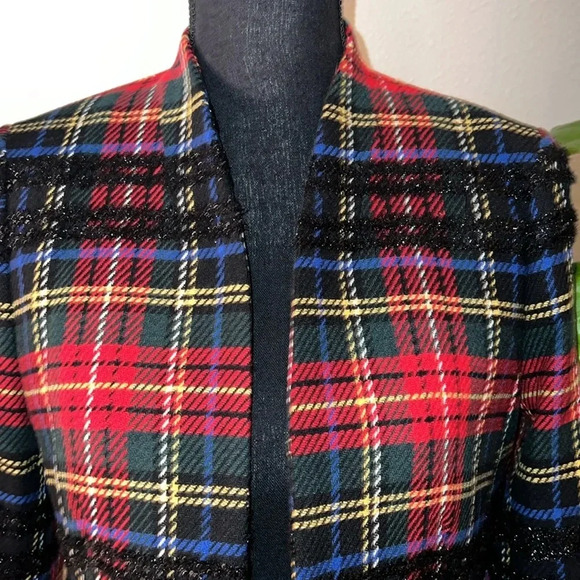 J. Crew Going-Out Lurex Metallic Steward Tartan Blazer Red Plaid Size 4 NWT - Picture 3 of 15